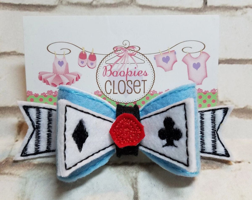 Alice in Wonderland 3D Embroidered Bow – Mad Hatter & Queen of Hearts Headband for Girls & Kids