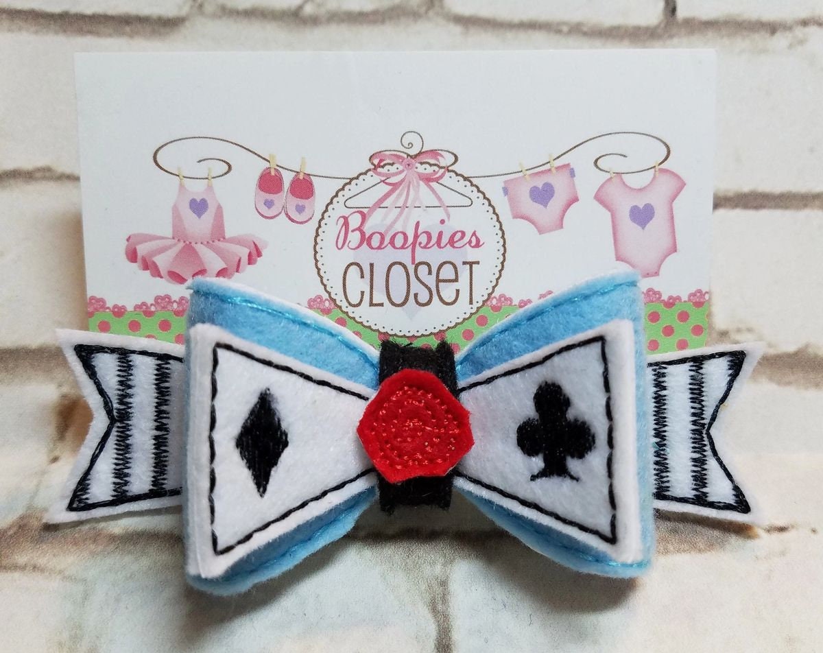 Alice in Wonderland 3D Embroidered Bow – Mad Hatter & Queen of Hearts Headband for Girls & Kids