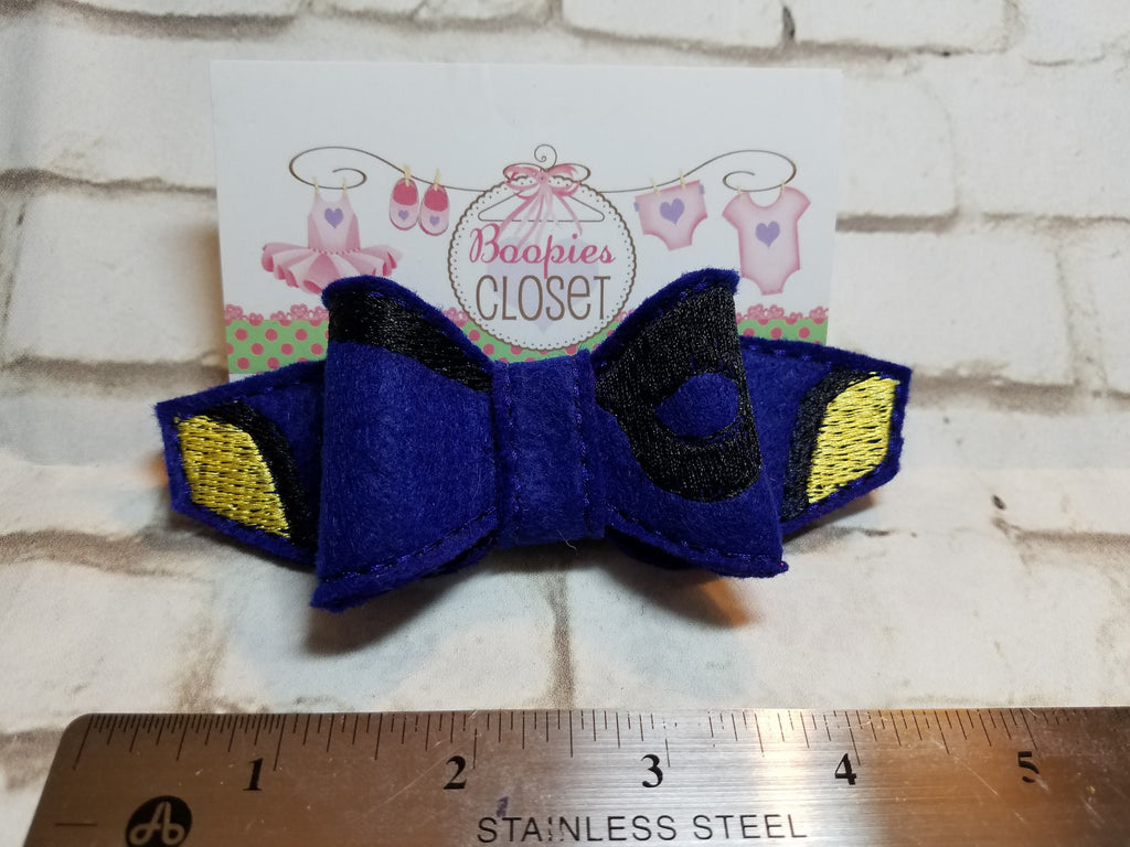 Blue Tang Fish 3D Embroidered Felt Bow – Ocean Animal Headband or Hair Clip for Girls & Kids