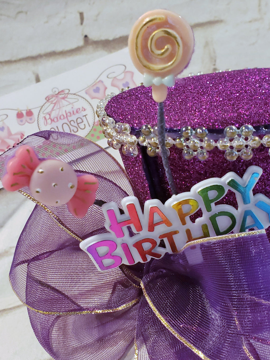 Purple Candy Birthday Sparkle Mini Top Hat – Party Costume Hat for Adults, Kids & Pets