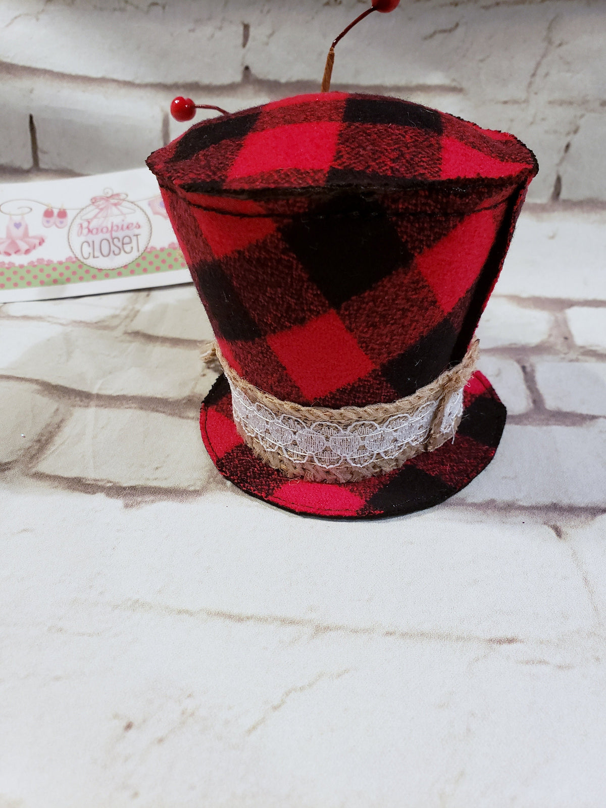 Buffalo Plaid Mini Top Hat – Winter Berries & Pine Holiday Hat for Adults, Kids & Pets, Christmas Fascinator