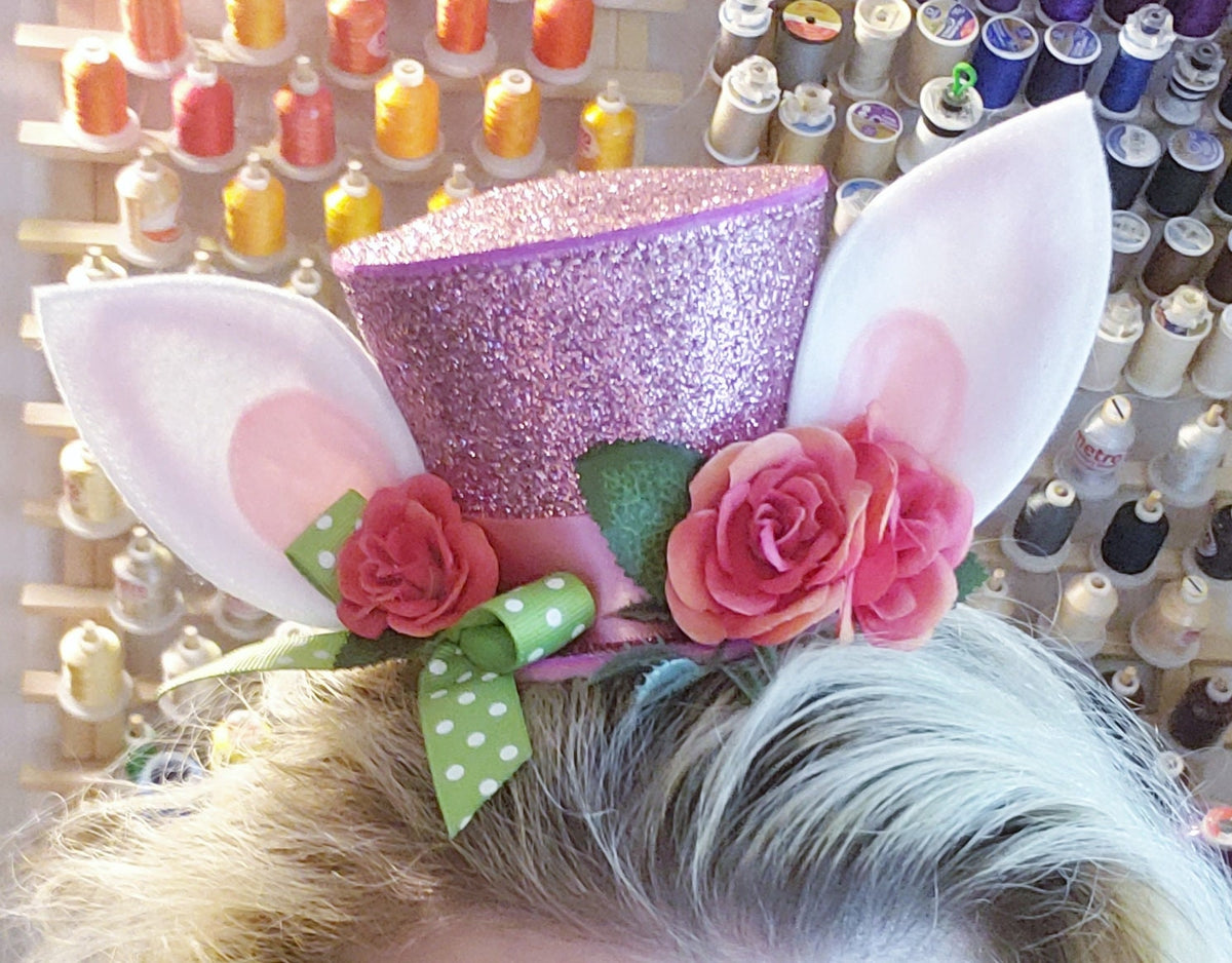 Sparkle Rabbit Ears Mini Top Hat – Floral Easter Fascinator for Women & Girls, Spring Party Hat