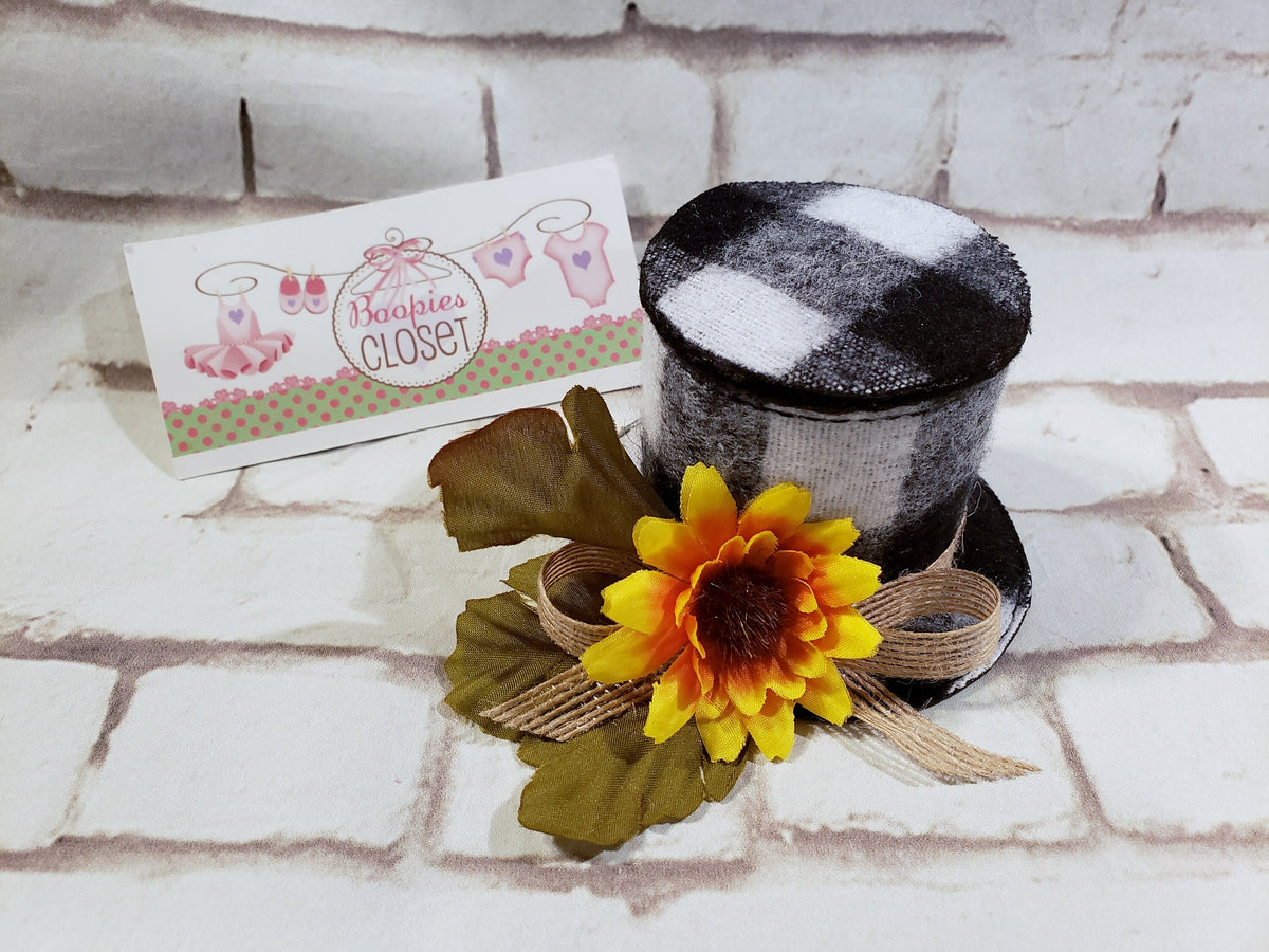 Buffalo Sunflower Mini Top Hat – Fall Hat with Burlap Bow for Adults, Kids & Pets, Harvest Fascinator