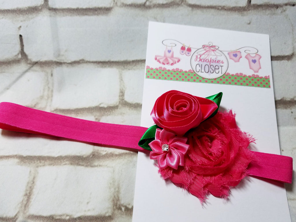 Multi Pink Floral Baby Headband – Mini Newborn Flower Bow Headband for Baby Girls, Photo Prop