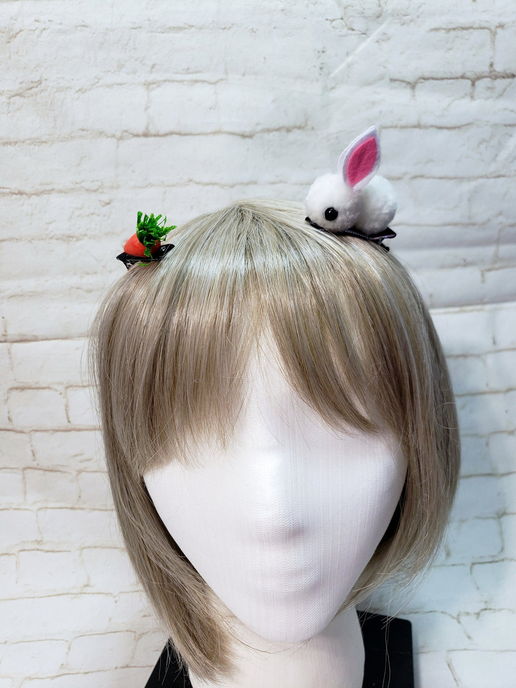 Bunny & Carrot Pompom Barrette Set – Easter Animal Hair Clips for Girls & Kids, Spring Accessory