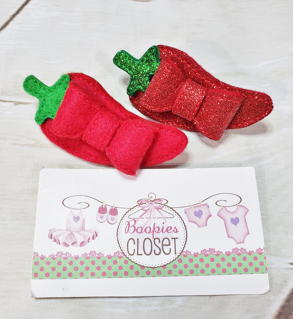 Chili Pepper 3D Felt Hair Bow – Spicy Food Barrette or Headband for Adults, Kids & Pets, Festival Accessory