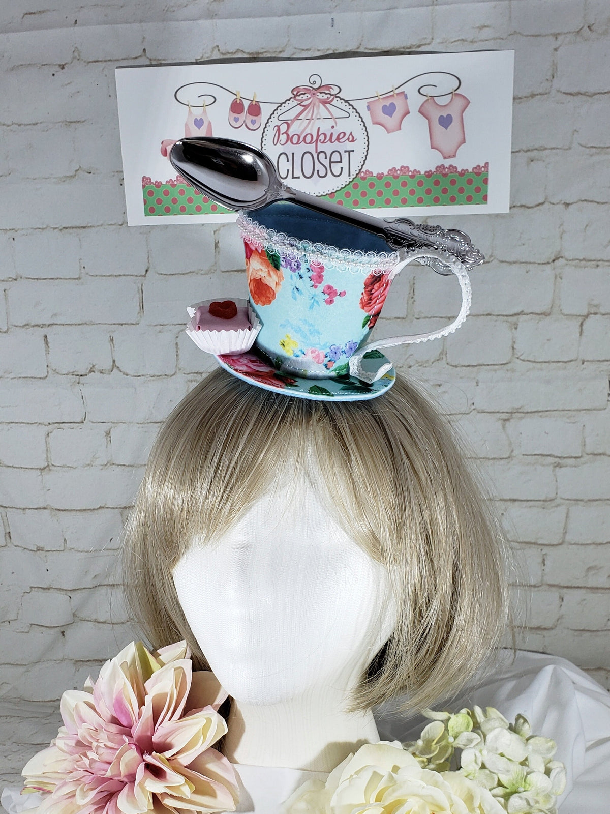 Tea Cup Mini Hat – Floral Felt Fascinator, Alice in Wonderland Party Hat, Derby Headpiece