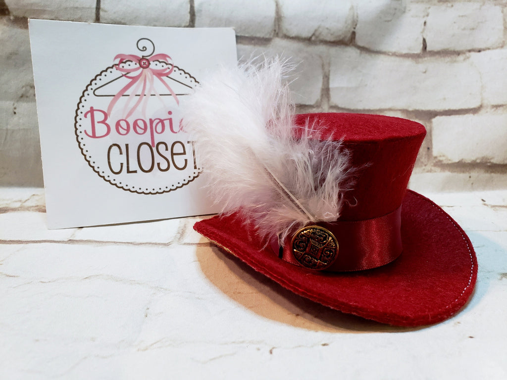 Pirate Captain Mini Tricorne Hat – Burgundy Felt with Feather, Costume Headpiece for Adults & Kids