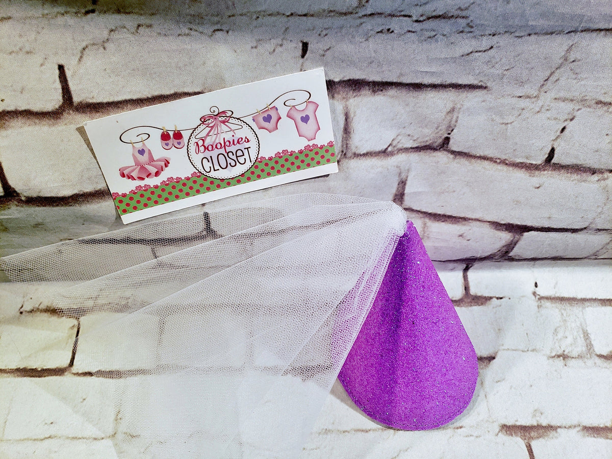 Fairy Tale Sparkle Princess Mini Cone Hat – Damsel Medieval Hat with Veil for Adults & Kids