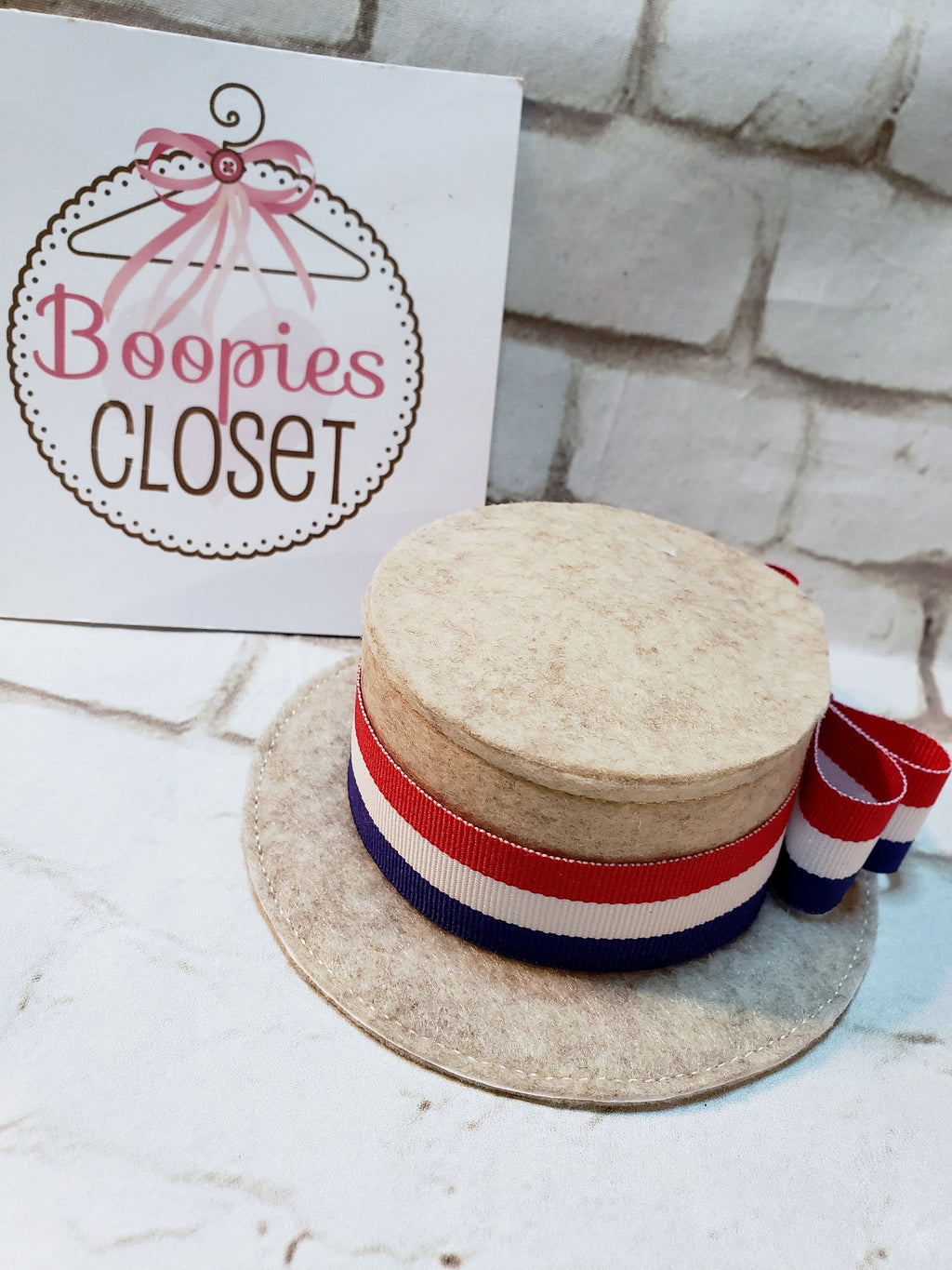 Yankee Doodle Mini Skimmer Hat – Patriotic Red White & Blue Ribbon Fascinator, 4th of July Hat