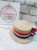 Yankee Doodle Mini Skimmer Hat – Patriotic Red White & Blue Ribbon Fascinator, 4th of July Hat