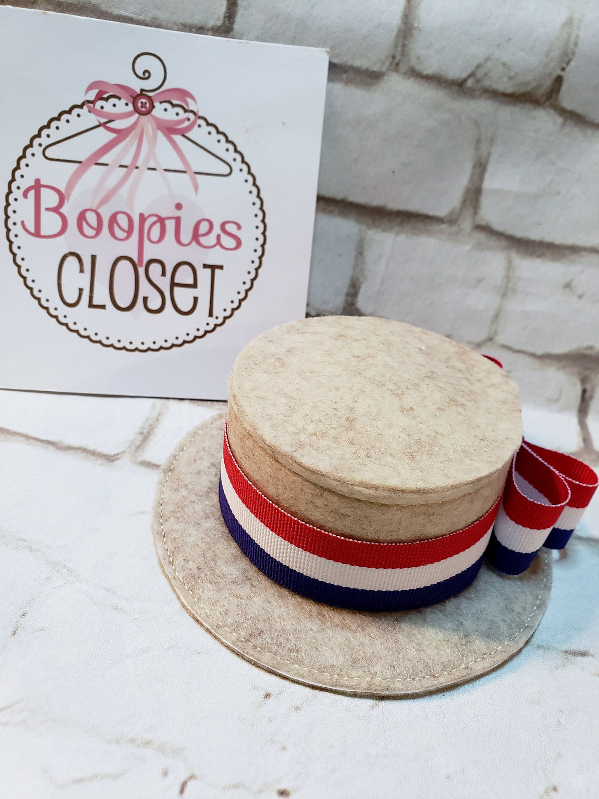 Yankee Doodle Mini Skimmer Hat – Patriotic Red White & Blue Ribbon Fascinator, 4th of July Hat