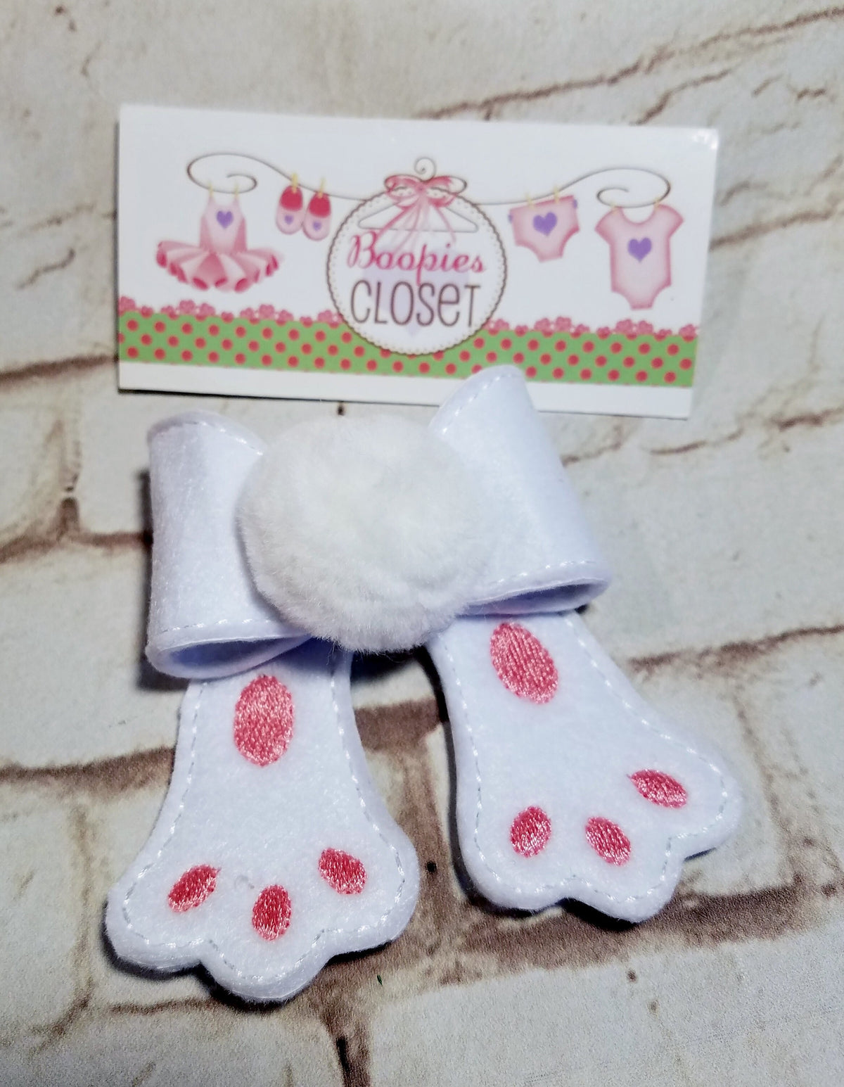 Bunny Paws 3D Felt Cheer Bow – Easter Hair Barrette or Headband for Girls & Kids