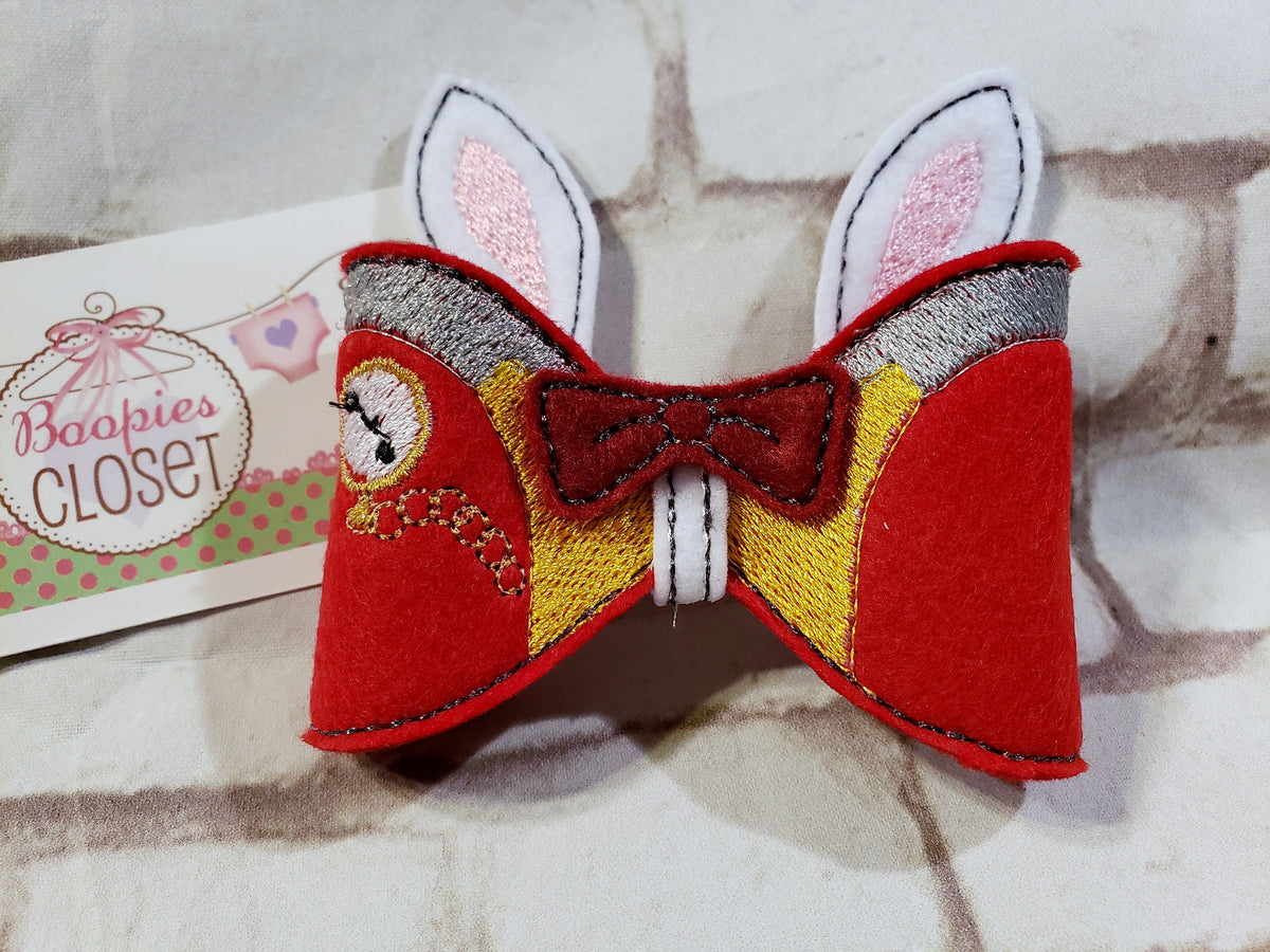 Alice in Wonderland 3D Embroidered Bow – Mad Hatter & Queen of Hearts Headband for Girls & Kids