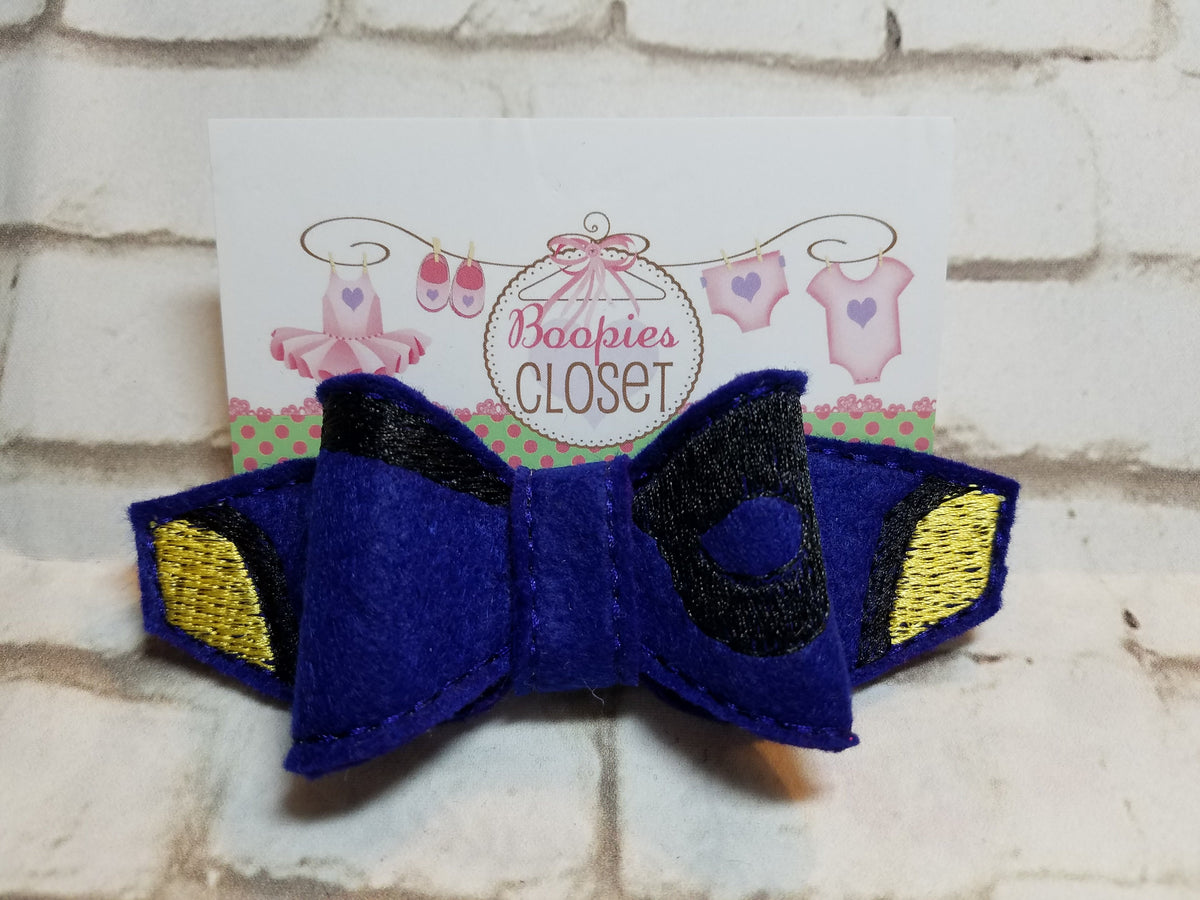 Blue Tang Fish 3D Embroidered Felt Bow – Ocean Animal Headband or Hair Clip for Girls & Kids