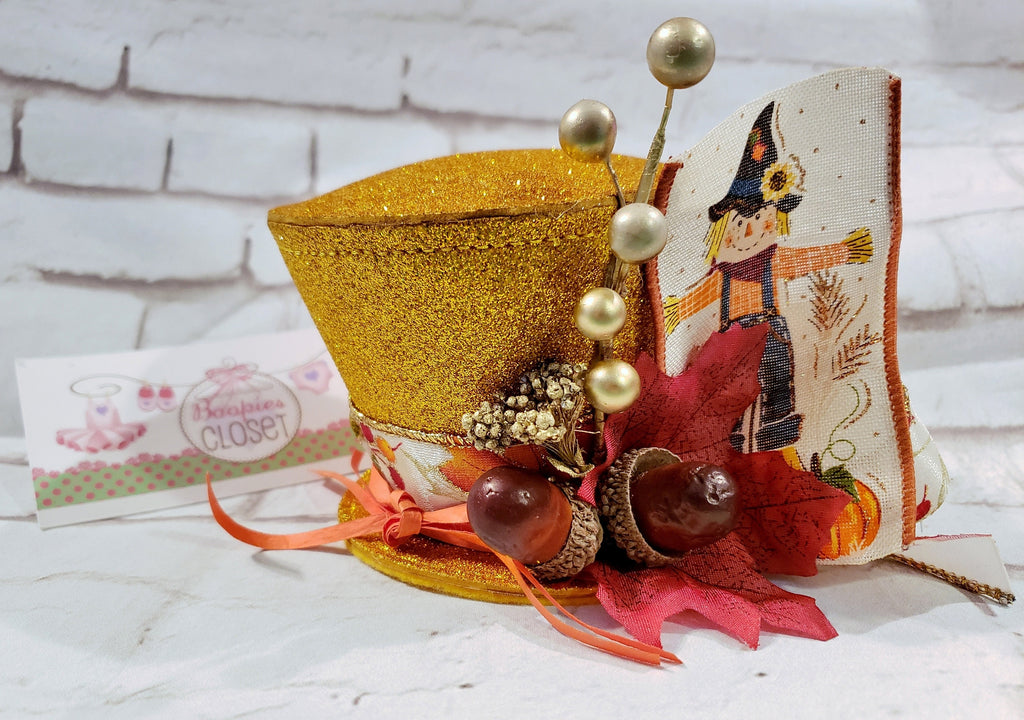 Scarecrow Sparkle Flared Mini Top Hat – Fall Harvest Festival Hat for Adults, Kids & Pets