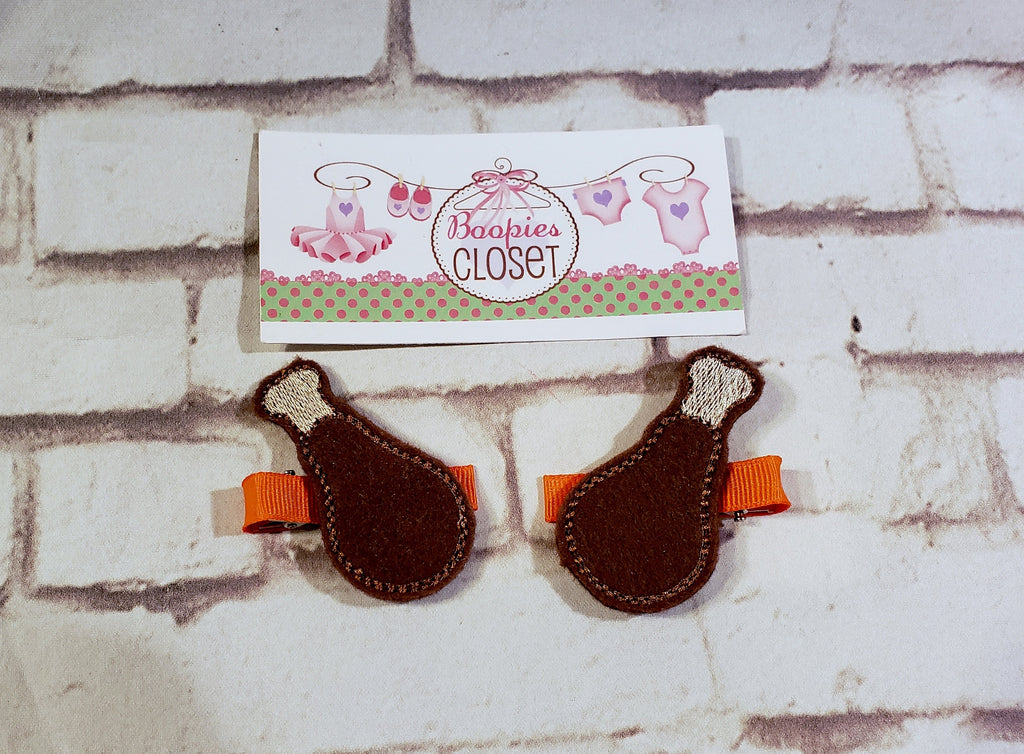 Turkey Leg Thanksgiving Feltie Barrette Set – Holiday Hair Clips for Girls, Thanksgiving Headband
