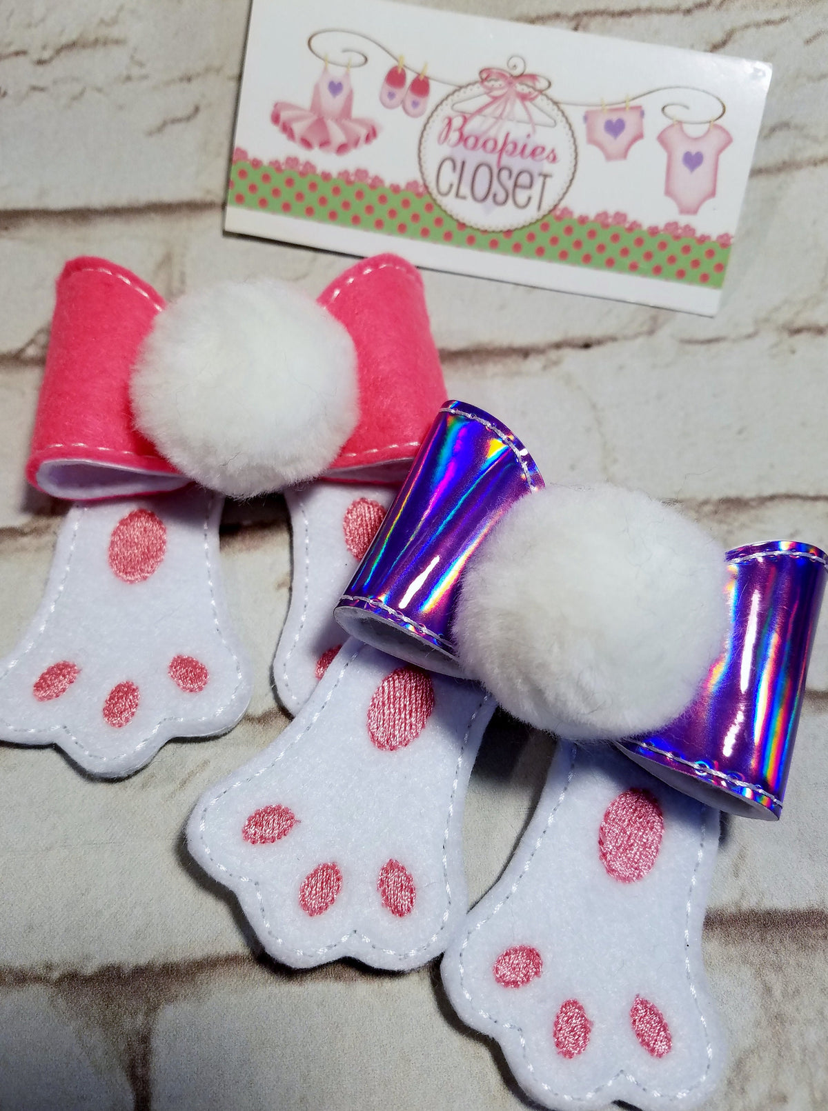 Bunny Paws 3D Felt Cheer Bow – Easter Hair Barrette or Headband for Girls & Kids