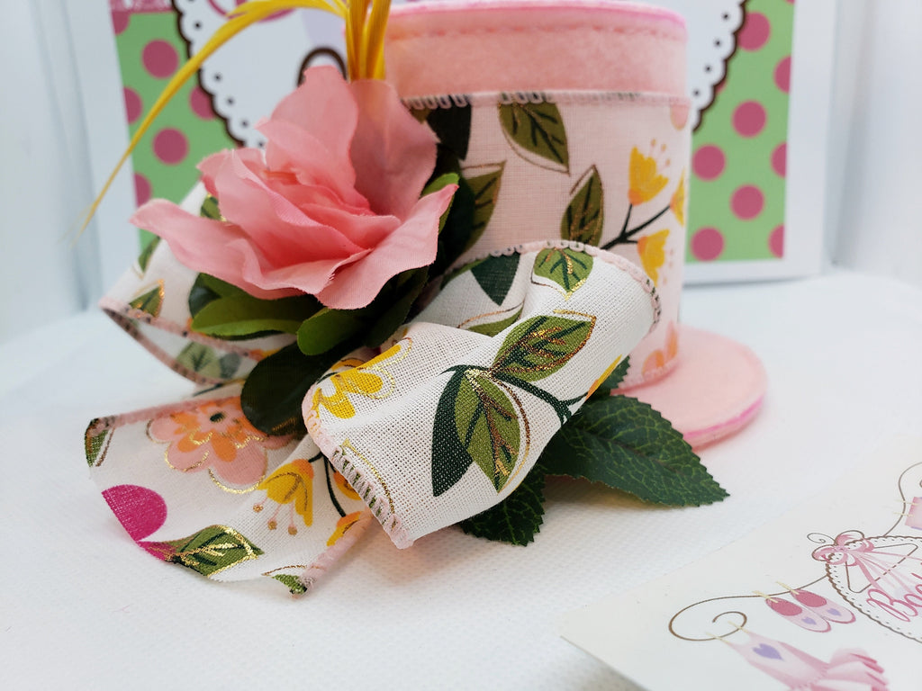 Pink Floral Spring Mini Top Hat – Flower Derby Fascinator for Women & Girls, Garden Party Hat
