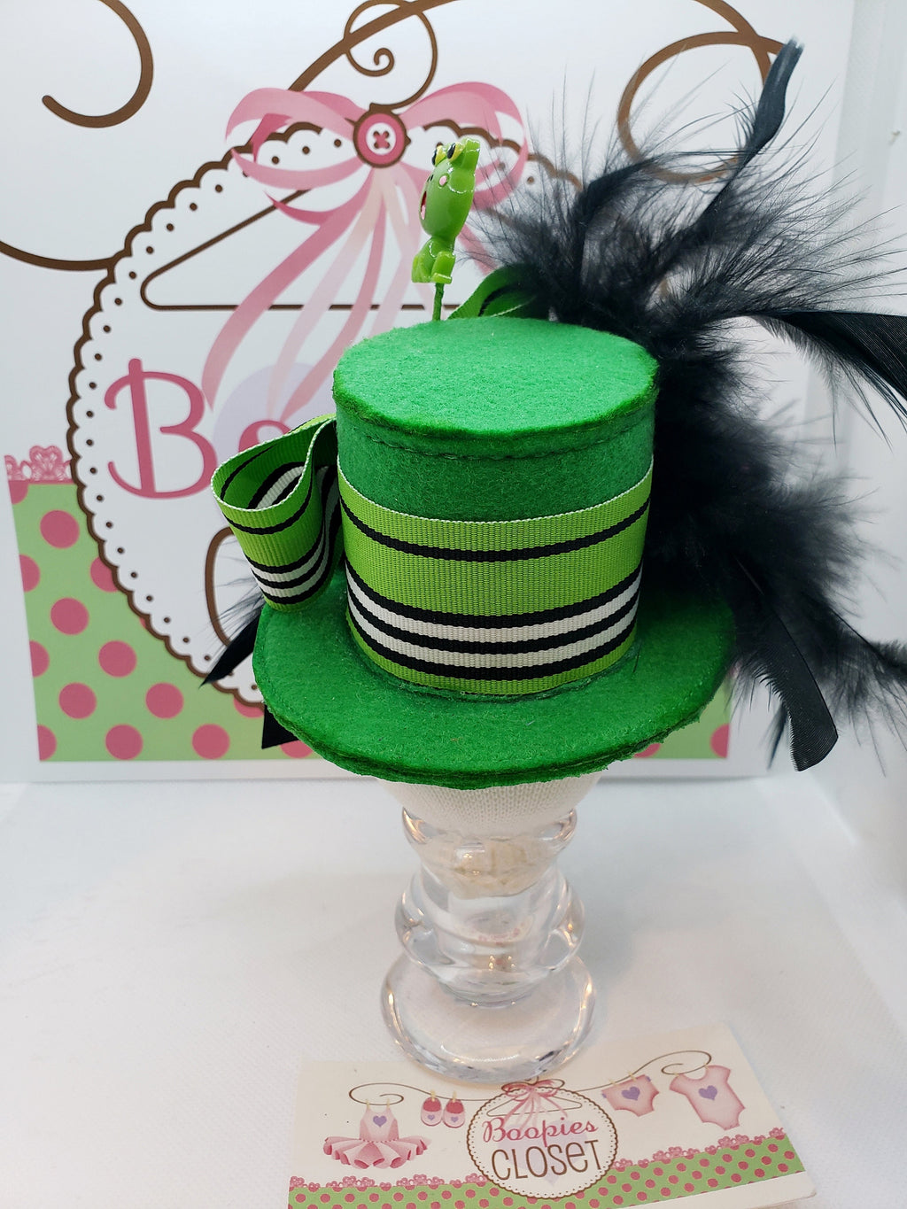 Froggy Mini Top Hat – Green Felt Hat with Feathers for Adults, Kids & Pets, Frog Costume Headpiece