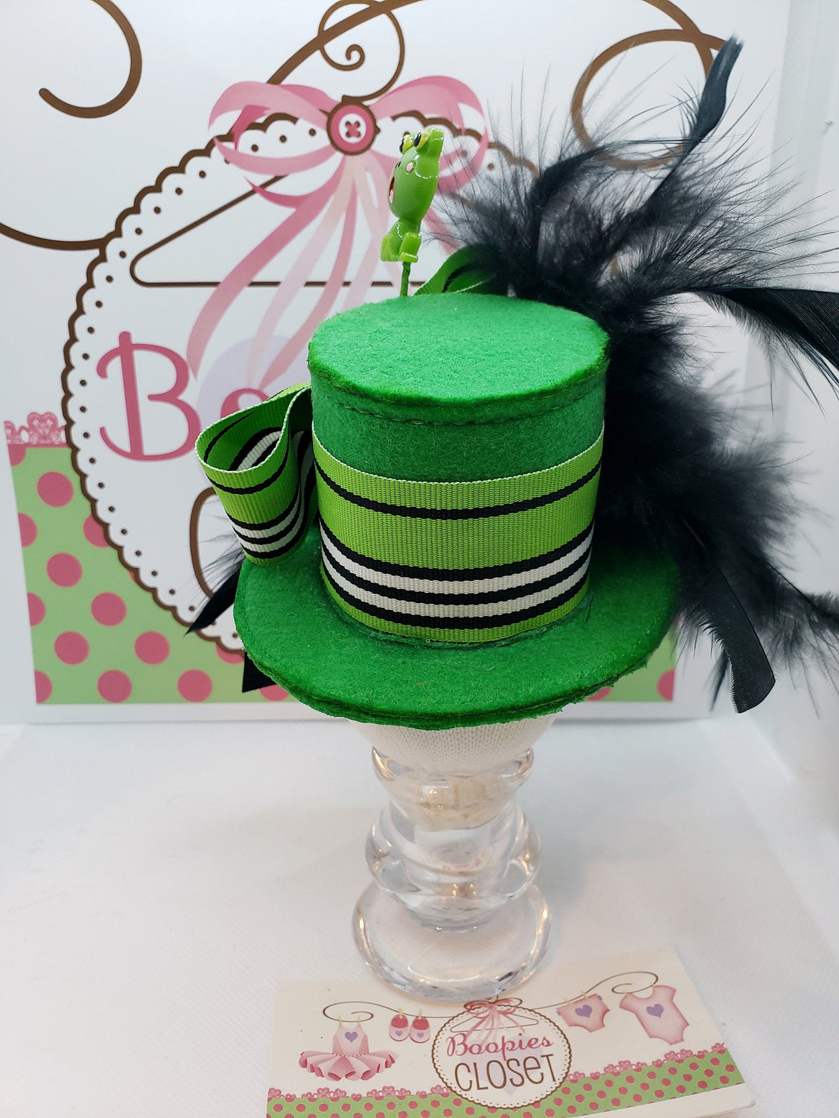 Froggy Mini Top Hat – Green Felt Hat with Feathers for Adults, Kids & Pets, Frog Costume Headpiece