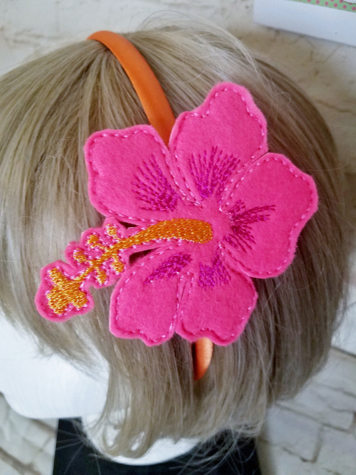 Tropical Hibiscus Flower Headband or Barrette – Hot Pink & Orange Hair Accessory for Women & Girls
