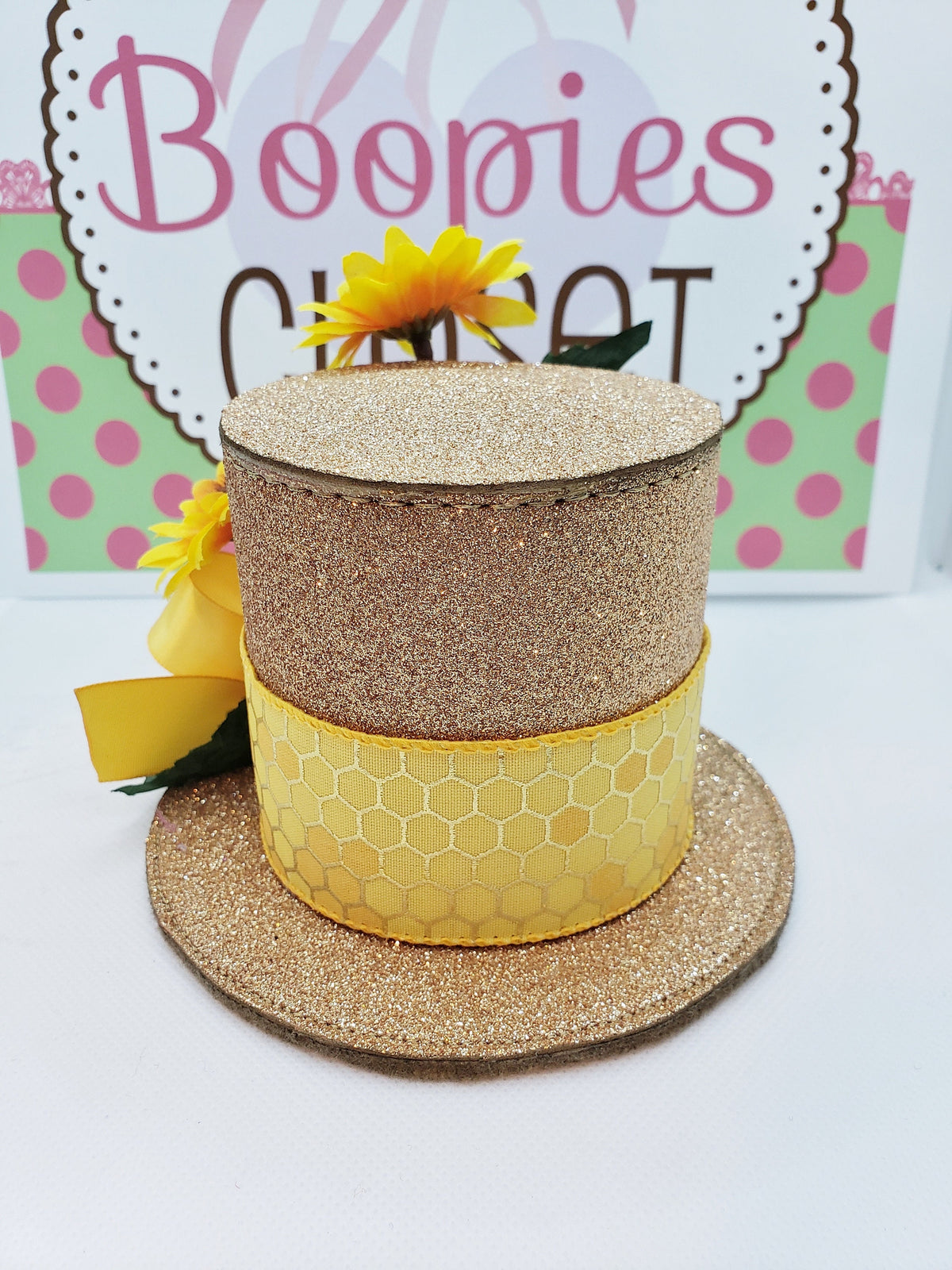 Sunflower Sparkle Mini Top Hat – Fall Event Hat with Honeybee Accent for Women & Girls
