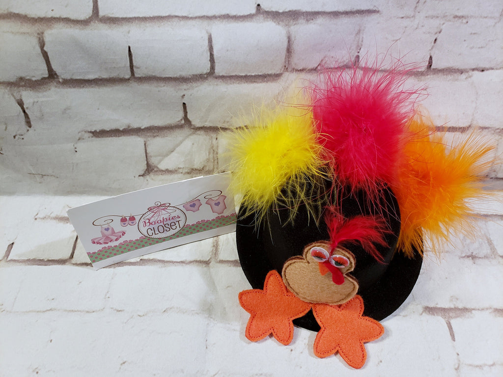 Thanksgiving Mini Top Hat Headband – Embroidered Turkey Felt Hat for Adults, Kids & Pets
