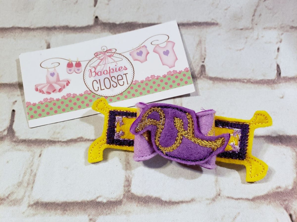 Arabian Nights 3D Embroidered Bow – Genie & Magic Carpet Aladdin Themed Hair Accessory for Kids