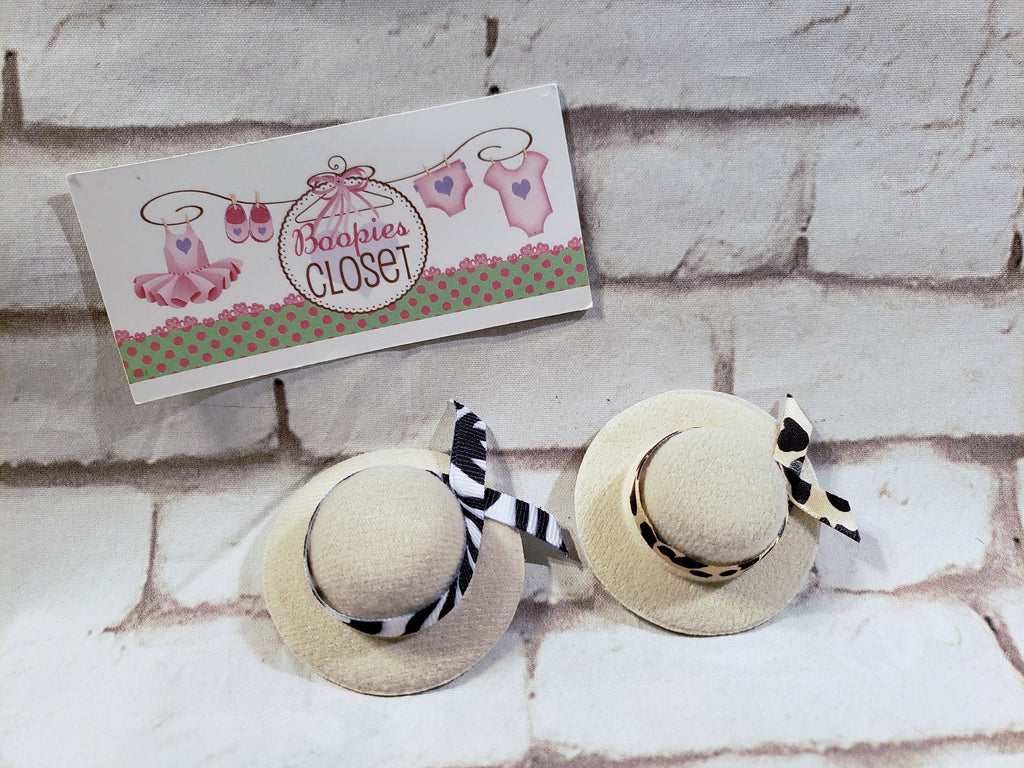 Safari Mini Hat Barrette – 2" Leopard or Zebra Ribbon Hair Clip for Adults, Kids & Pets