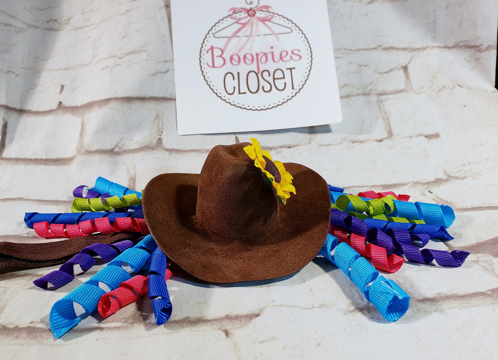 Rodeo Clown Mini Cowboy Hat Headband – Sunflower & Curly Ribbon Western Hat for Adults & Kids