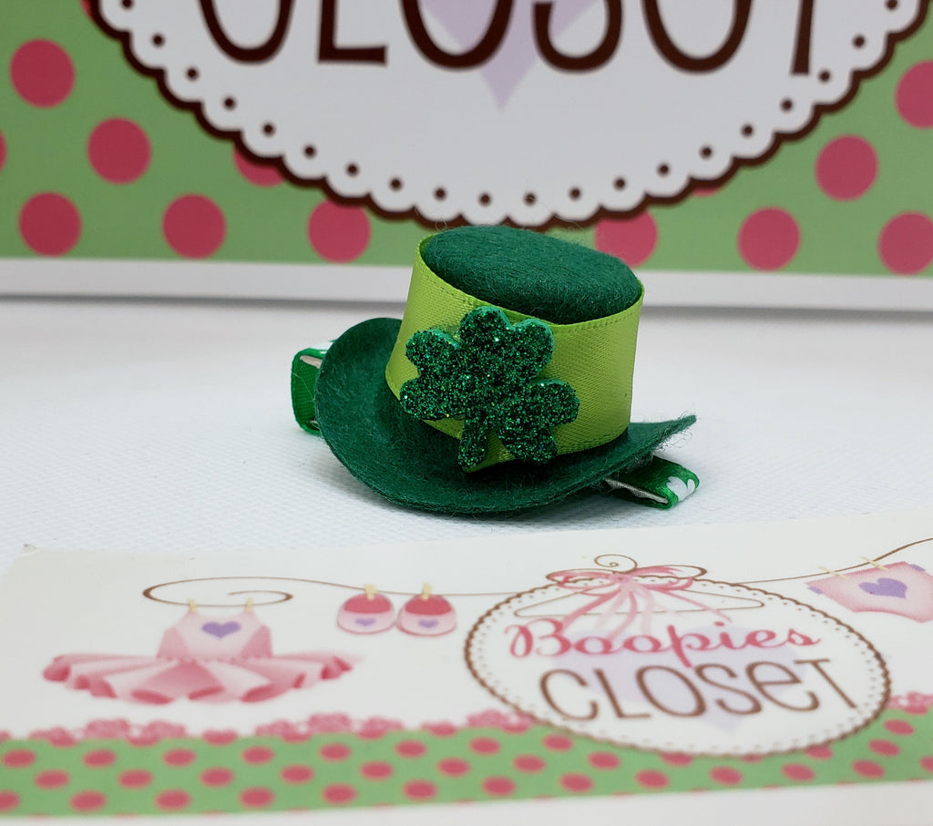 St. Patrick's Day Mini Top Hat Barrette – Green Felt Shamrock Hair Clip for Adults, Kids & Pets