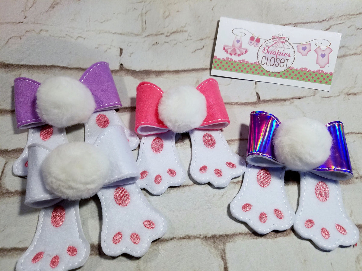 Bunny Paws 3D Felt Cheer Bow – Easter Hair Barrette or Headband for Girls & Kids