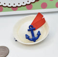 Mini Sailor Hat Barrette – 2" Blue Anchor & Red Ribbon Hair Clip for Adults, Kids & Pets