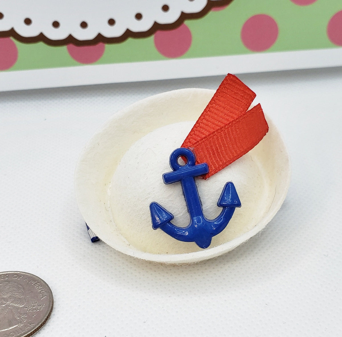 Mini Sailor Hat Barrette – 2" Blue Anchor & Red Ribbon Hair Clip for Adults, Kids & Pets