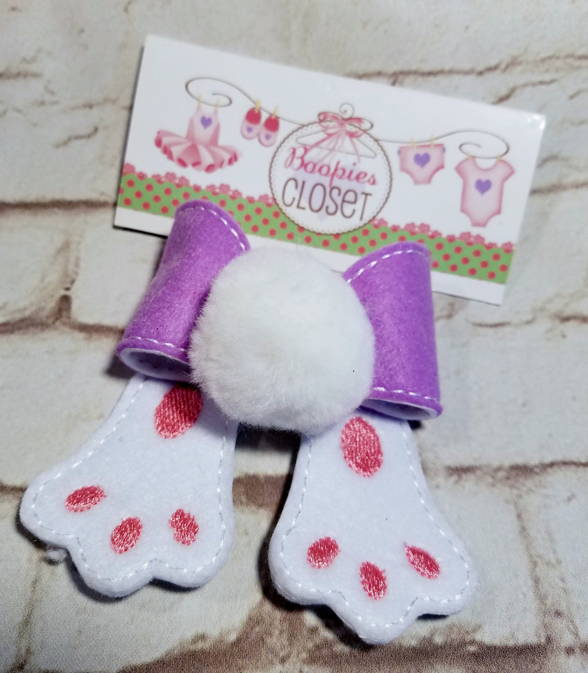 Bunny Paws 3D Felt Cheer Bow – Easter Hair Barrette or Headband for Girls & Kids