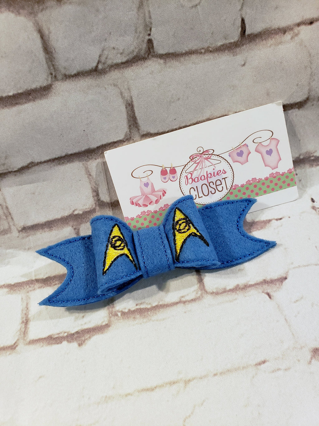 Trek the Stars Sci-Fi 3D Embroidered Felt Bow – Space Barrette or Headband for Kids & Fans