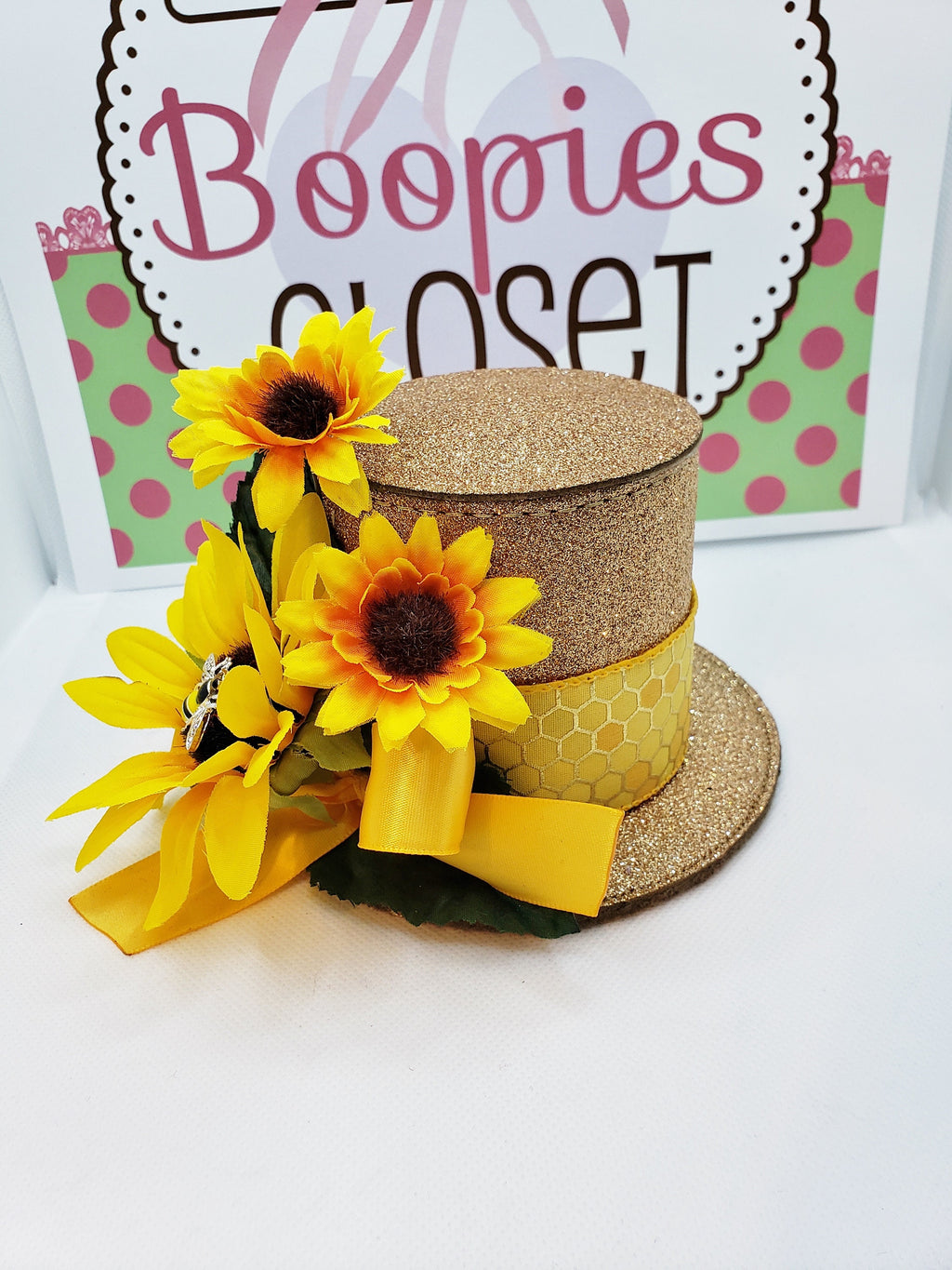 Sunflower Sparkle Mini Top Hat – Fall Event Hat with Honeybee Accent for Women & Girls