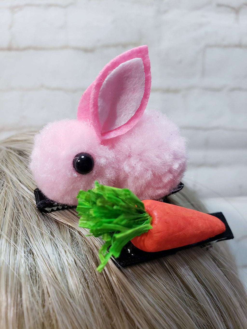 Bunny & Carrot Pompom Barrette Set – Easter Animal Hair Clips for Girls & Kids, Spring Accessory