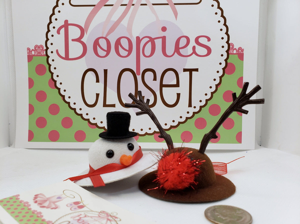 Snowman & Reindeer Mini Hat Barrette – Holiday Winter Hair Clip for Kids & Pets, Christmas Accessory