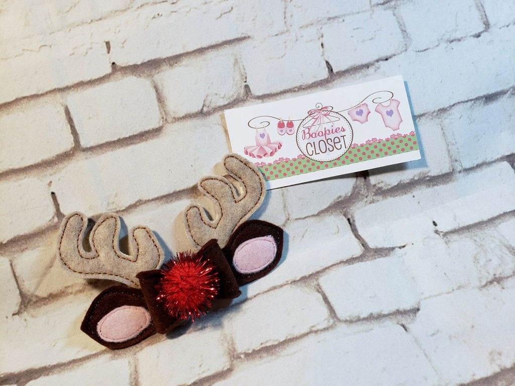 Reindeer 3D Christmas Bow – Holiday Headband or Barrette for Kids & Pets, Festive Hair Accessory