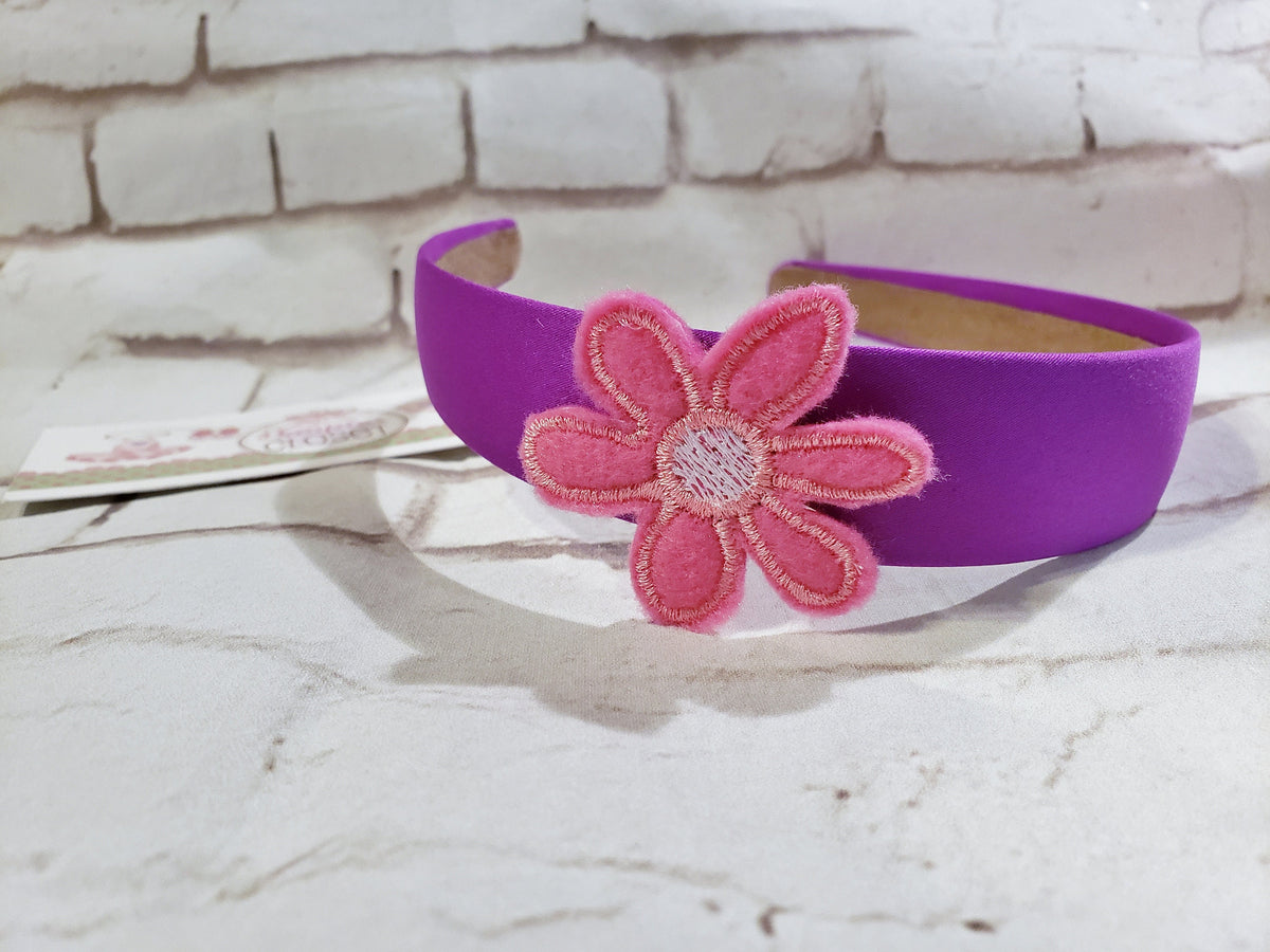 Purple Embroidered Flower Headband – Floral Hair Accessory for Girls, Handcrafted Felt Headband