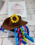 Rodeo Clown Mini Cowboy Hat Headband – Sunflower & Curly Ribbon Western Hat for Adults & Kids