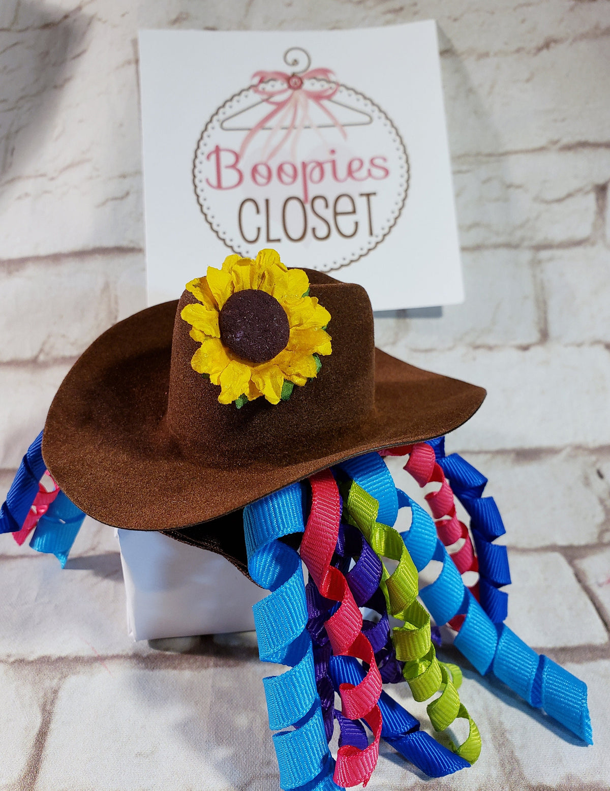 Rodeo Clown Mini Cowboy Hat Headband – Sunflower & Curly Ribbon Western Hat for Adults & Kids