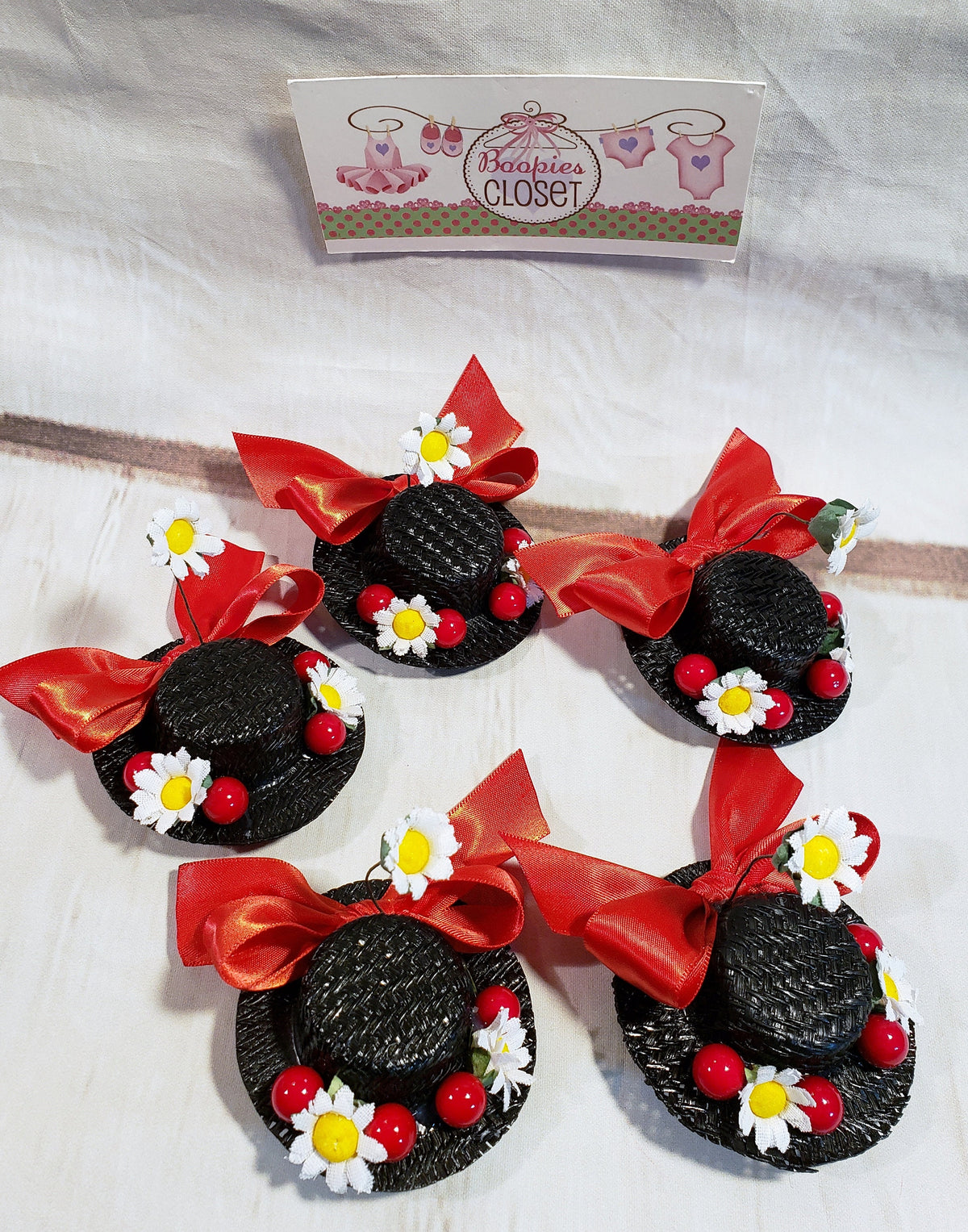Miniature Nanny Hat Barrette – Black Straw Daisy Hair Clip, Character Costume Hair Accessory