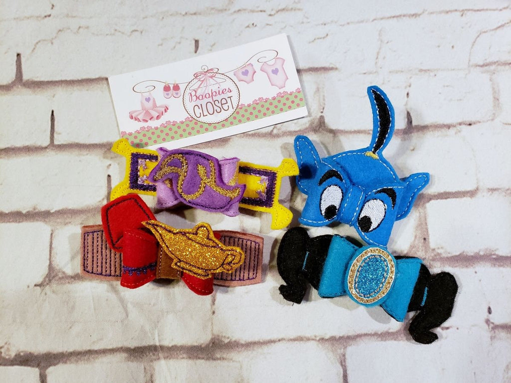 Arabian Nights 3D Embroidered Bow – Genie & Magic Carpet Aladdin Themed Hair Accessory for Kids