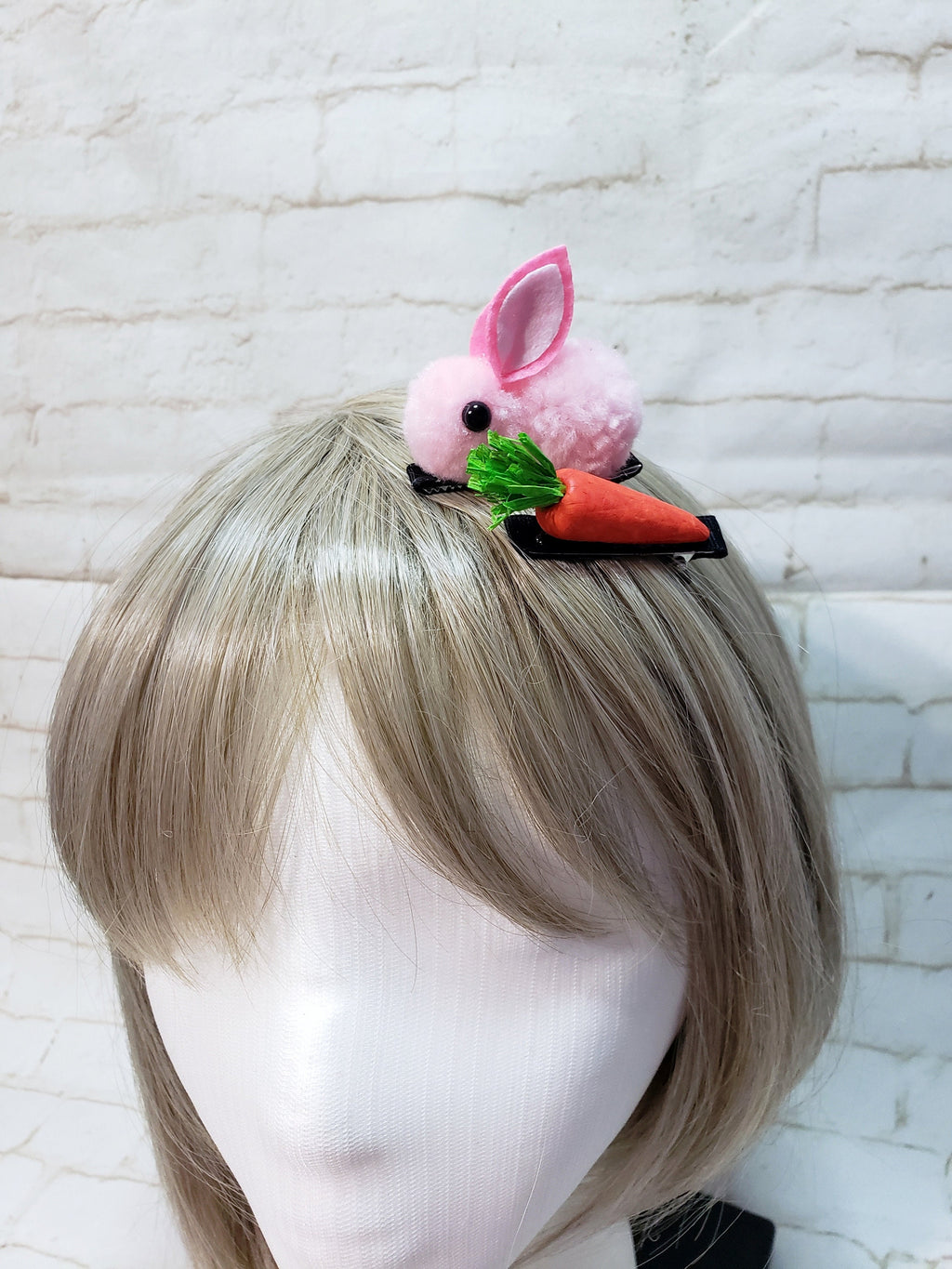 Bunny & Carrot Pompom Barrette Set – Easter Animal Hair Clips for Girls & Kids, Spring Accessory