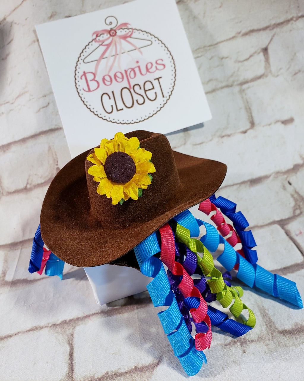 Rodeo Clown Mini Cowboy Hat Headband – Sunflower & Curly Ribbon Western Hat for Adults & Kids