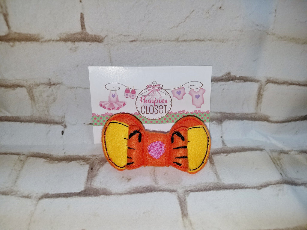 Tiger 3D Embroidered Felt Bow – Wild Animal Barrette or Headband for Kids & Pets, Safari Hair Accessory
