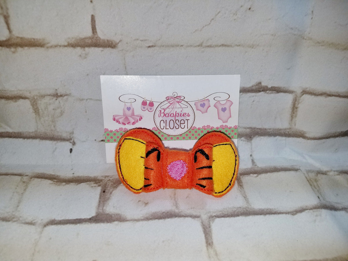 Tiger 3D Embroidered Felt Bow – Wild Animal Barrette or Headband for Kids & Pets, Safari Hair Accessory